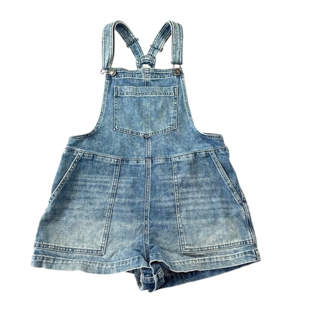 Aerie Size Small Denim Shortall Overalls‎ Medium Wash Daisy Embroidery Summer